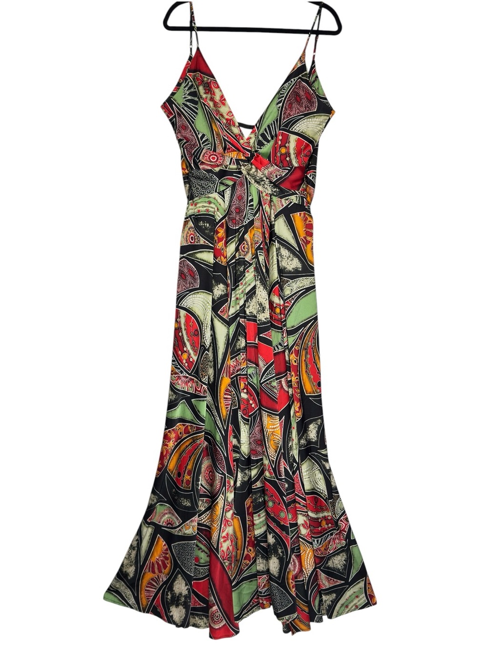 AKIRA Abstract Print Maxi Dress Size M Open Back Tie Front Spaghetti Strap - Picture 2 of 14